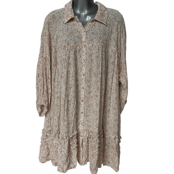 Olivaceous Tunic Floral White Mauve Pink Button Up Ruffles Women's Size Large - Picture 1 of 11